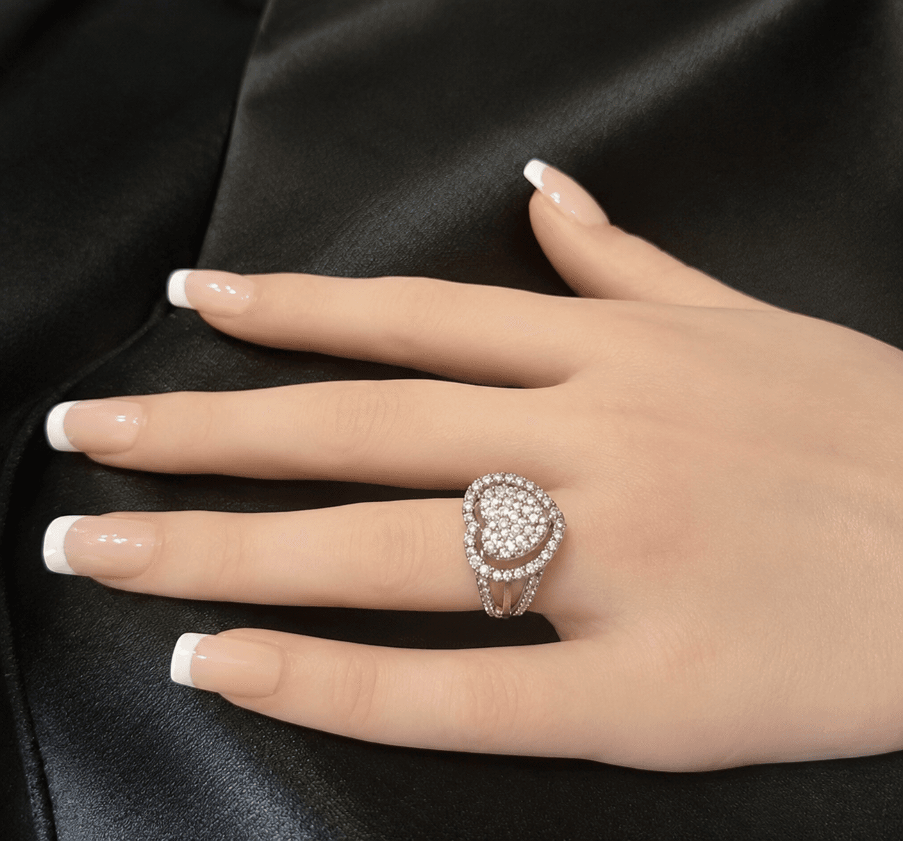 Stunning Heart-Shaped Two-Tone Cubic Zirconia Engagement and Promise Ring